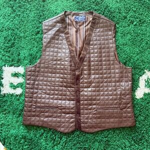 Blu Martini Quilted Faux Leather Vest Mens‎ Brown V Neck Button Up Lined